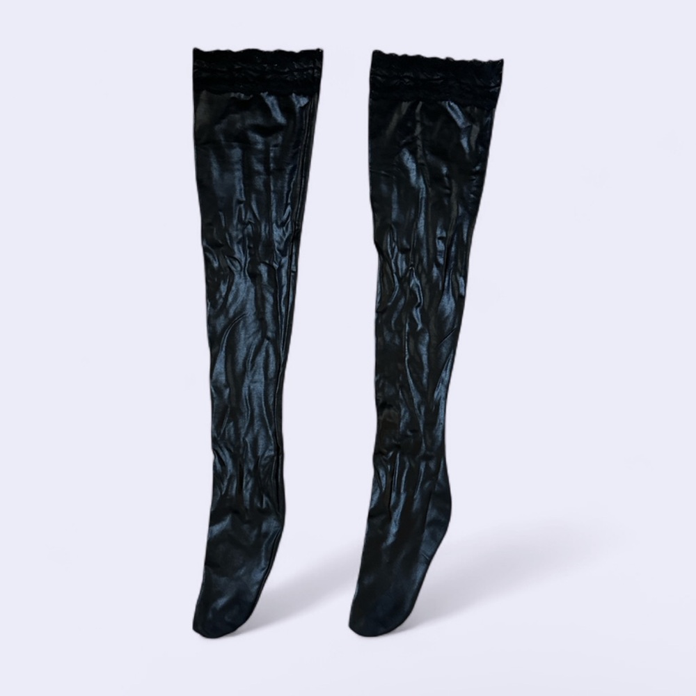 Faux Leather Knee High Socks